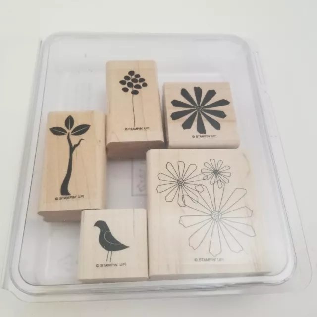 Stampin' Up! "Spring Solitude" 6pc Wood Mt Retired Flowers Bird