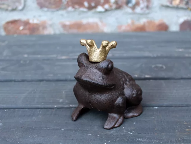 Froschkönig Gusseisen Krone gold Dekofigur Gartendeko Tierfigur Teichdeko