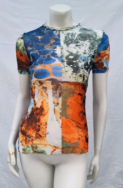 Vintage JEAN PAUL GAULTIER Top Mesh Tee Shirt Marbleized Block Print FUZZI