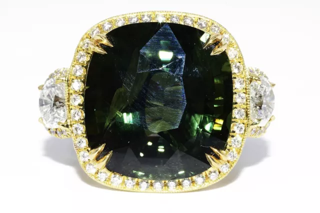 $160000 24.81Ct Certified Huge Natural No Heat Green Sapphire & Diamond Ring 18K