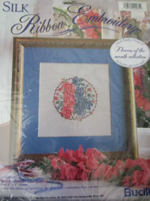Bucilla Julio Cinta de Seda Bordado Imagen Kit Flor del Mes Alondra