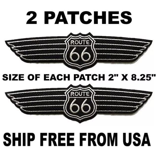 2 ROUTE 66 WINGS PATCH embroidered Iron-on Sew-On Mother Road  High Quality