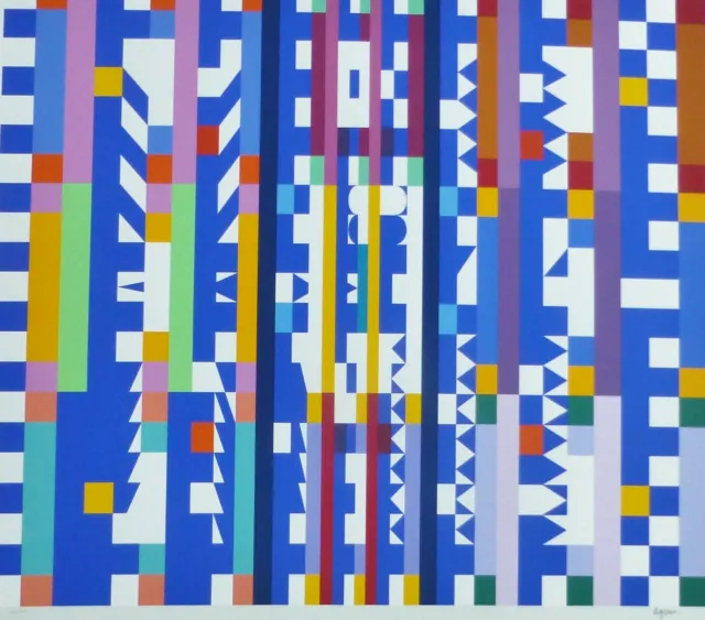 Yaacov Agam " Mouvement En Bleu Espace II " 1984 Main Signée Sérigraphie