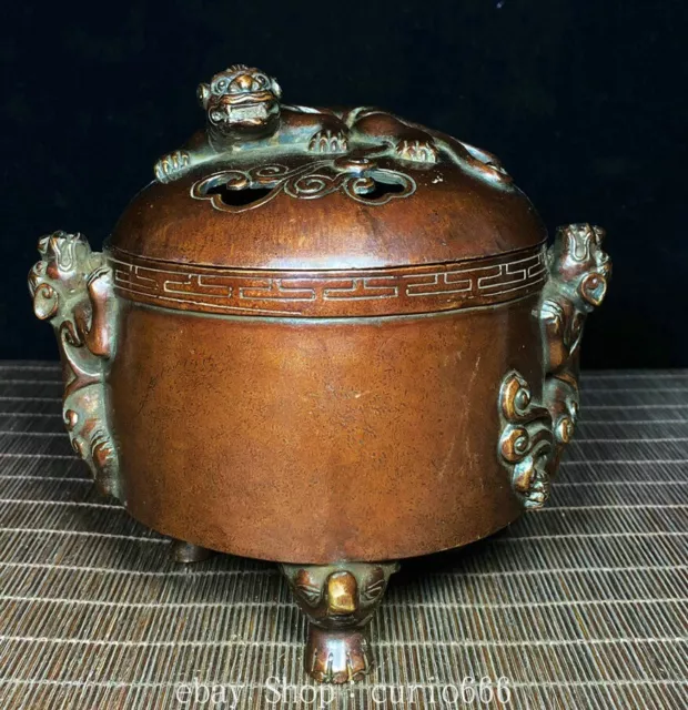 6'' Old Dynasty Ming Xuande Bronze Pixiu Brave troops Incense Burner Censer