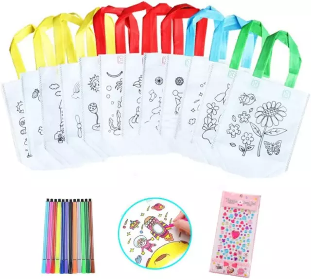 Kinder Stoffbeutel Set,24 St�ck Non-Woven Tasche Zum Bemalen & 12 Farbe