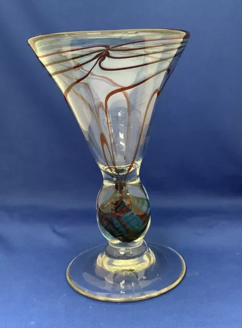 A L Thorneycroft Studio Glass Vase / Goblet Hand Blown Signed Vintage 1976