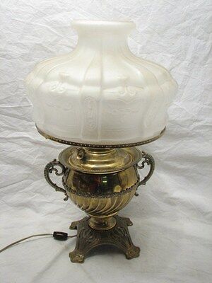 Vintage Brass Juno Oil Lamp Electrified Art Nouveau Ornate W/Frosted Shade