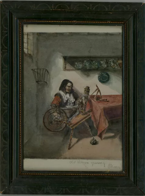 Early 20th Century Watercolour - Old Woman Spinning