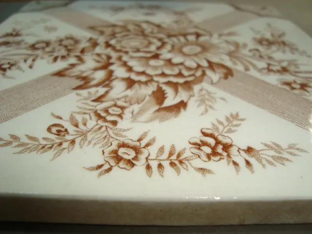 Aesthetic style flower sepia Victorian reclaimed Antique Majolica transfer tile 4