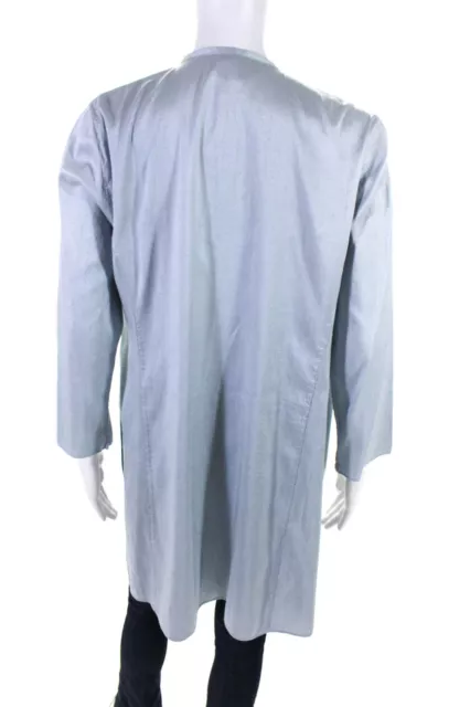 Eileen Fisher Silk Button Up Mandarin Collar Tunic Top Light Blue Size S 3