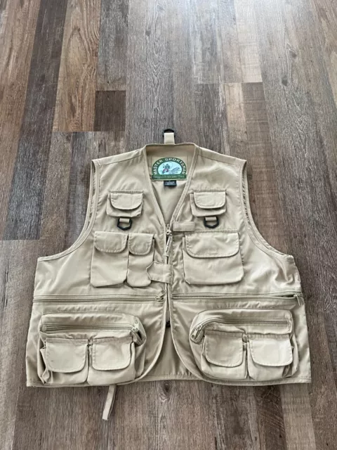 Chaleco de pesca Master Sportsman para hombre beige mediano con múltiples bolsillos