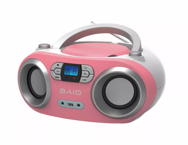 Outmark Baio Tragbarer Cd-Player Cd-Radio Mit Bluetooth Usb Pink Kinderradio Neu