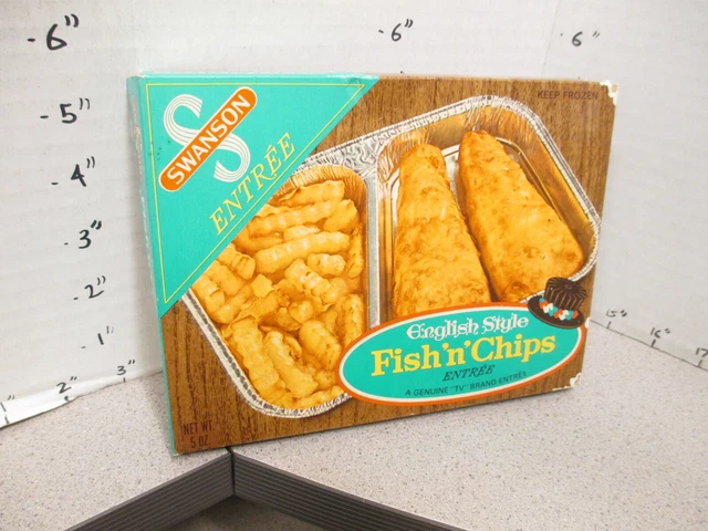 SWANSON TV DINNER box English style FISH N CHIPS 1975 frozen food,french fries