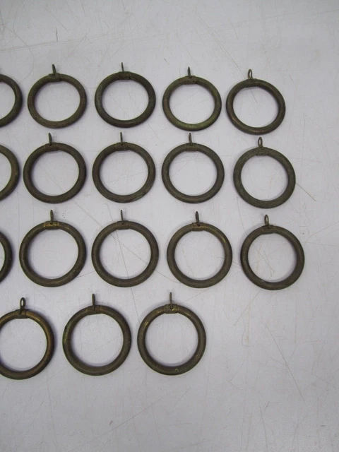 Lot 25 Antique Vtg Brass Metal Circle Round Curtain Drapery Rings Hooks 3