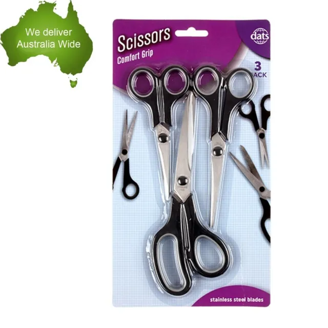 Pack of 3 Stainless Steel Scissors Rubber Grip Stationery Craft Paper Scrapbook