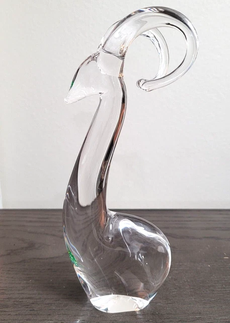 MCM Long Neck Ram or Antelope Clear Glass Paperweight Figurine Sculpture 9.25"