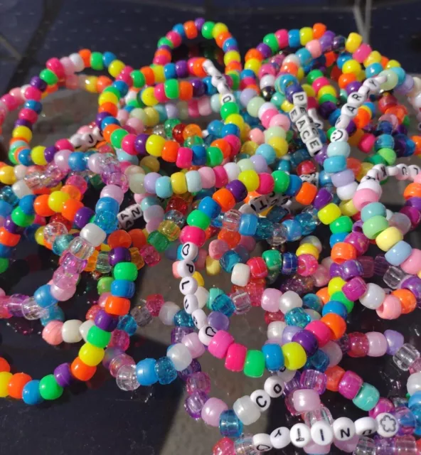 Handmade Kandi Rave Plur EDM Party Festival Stretch Single Bracelets Lot Of 28 2