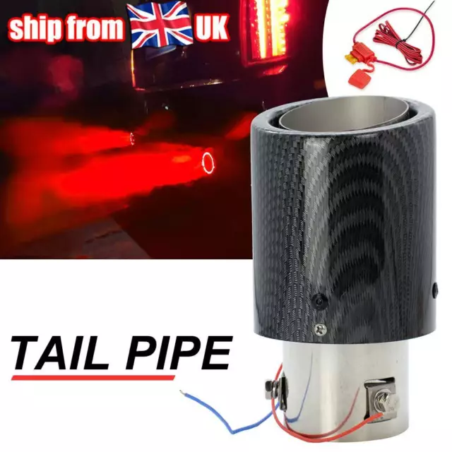 35-63mm Exhaust Muffler Tip Tail Pipe Trim Red LED Carbon Fiber Universal