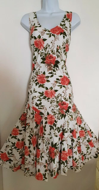 Womens Per Una White Coral Floral Broderie Anglaise Midi Flippy Slip Dress 10.