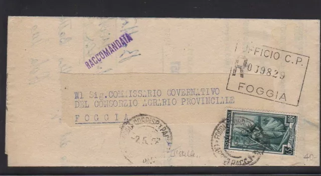 STORIA POSTALE raccomandata Italia al lavoro  lire 65