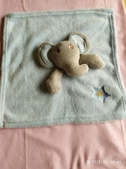 Doudou plat Éléphant bleu gris TOM & KIDDY BISOUS D'ANGE/étoile