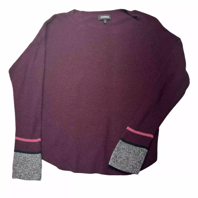Express Sweater Large Maroon Ribbed Wide Neck Womens