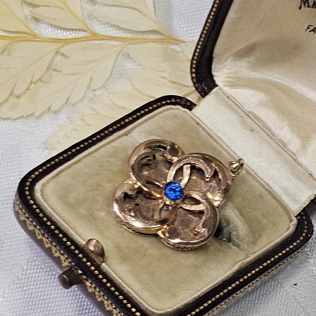 Pendentif Vintage Plaqué Or Avec Pierre Bleue – Ancien, En Bon état