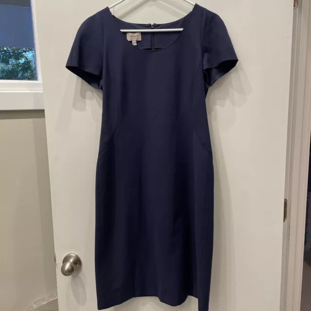 VERSATILE! Sz 6 Armani Collezioni Dress Scoop Neck Knee Length in Navy