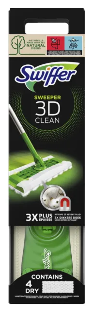 Swiffer Poussière Balai + 4 Chiffons 3D Clean Made IN Italy