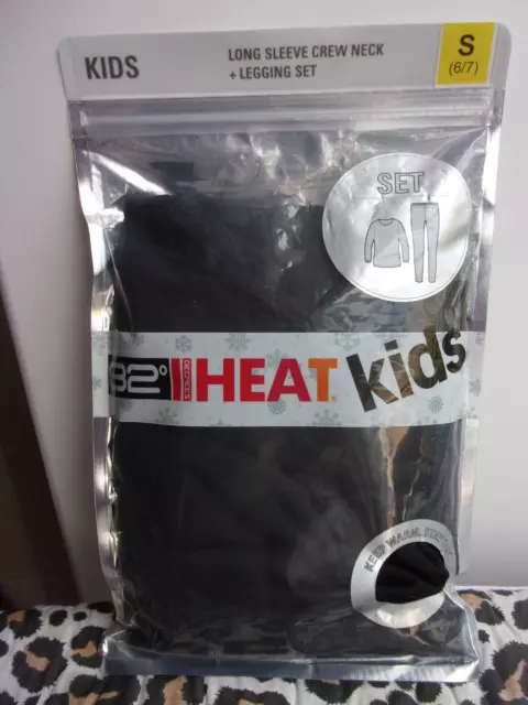 New 32 Degrees Heat Kids Black Top & Leggings Thermal Base Set Size: S 6-7 Years