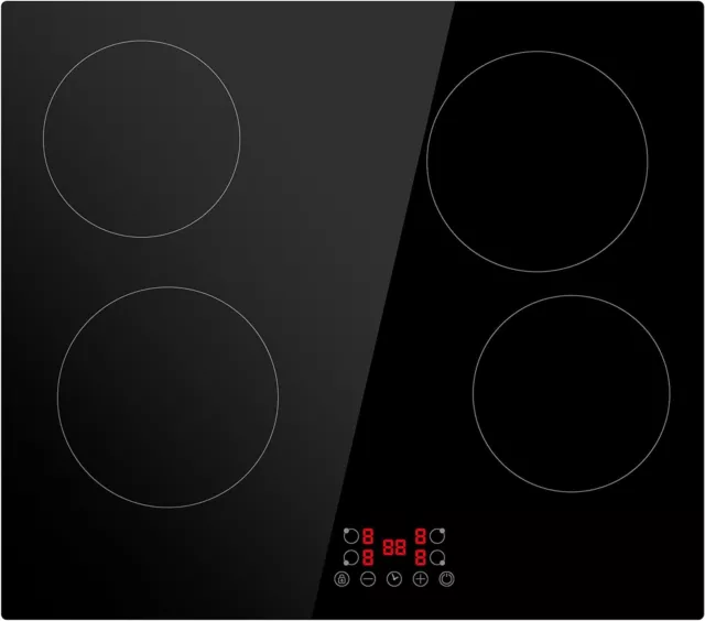 Black 4 Zone Built-in 59cm Induction Hob 6000W Kitchen Cooker Touch Control