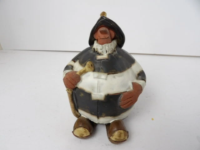 Vintage Clay Art Pottery Fireman Firefighter Signed Meadows 1995