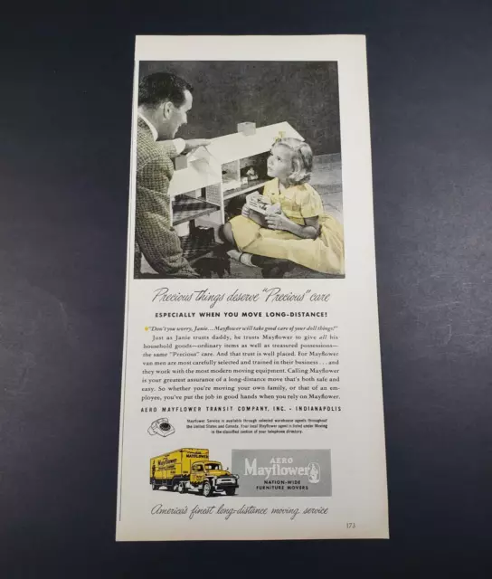 1956 Print Ad Aero Mayflower Nation Wide Furniture Movers Little Girl Dad AD1-5