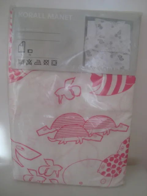 Ikea KIDS Twin Quilt Cover Pillowcase Bed Set Pink White Ocean Turtle Fish Birds