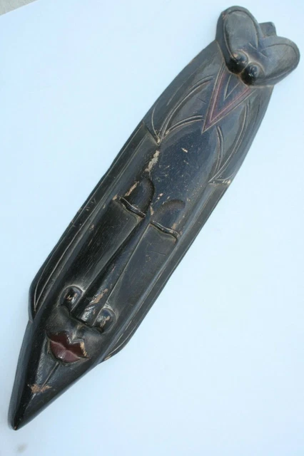 Old Vintage Ethnographic Wooden Long Mask Indonesia Hand Carved and Painted 19" 7