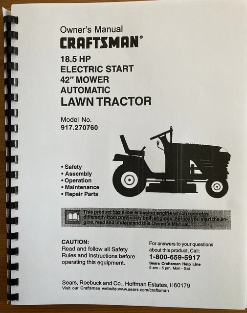 OWNER’S MANUAL SEARS Craftsman 18.5 HP Lawn Tractor 42” Mower - Model ...