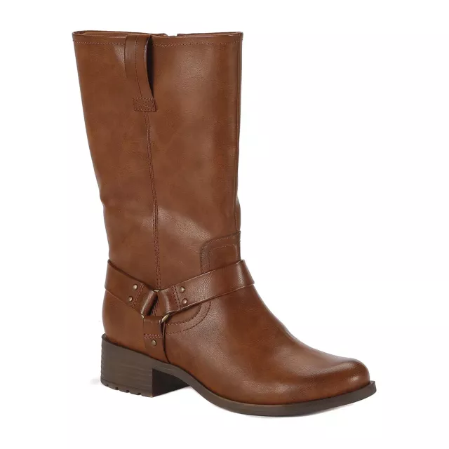 Frye & Co Womens EVELINE BROWN block heel motorcycle boots, Size 9.5, MSRP: $115