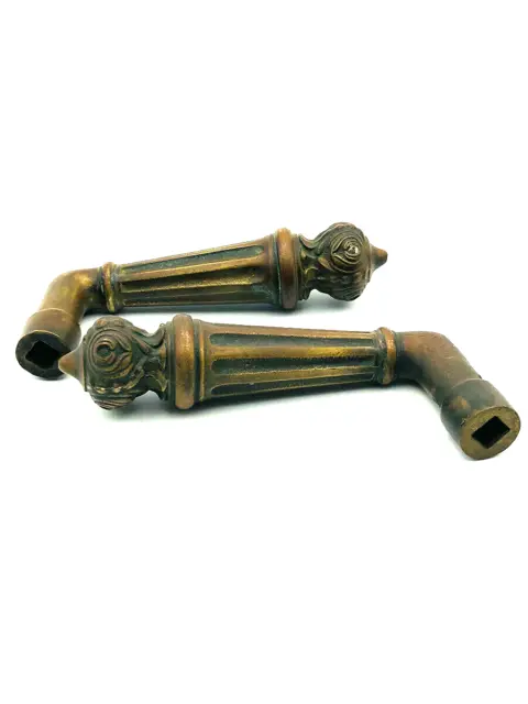 Antique Pair French Regency Style Solid Brass Ornate Interior Door Pull Levers