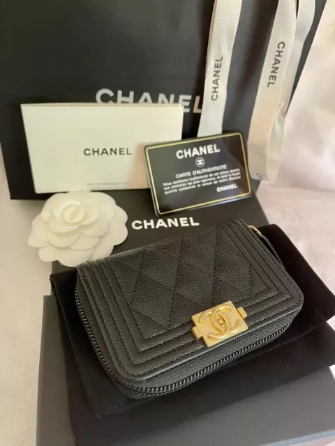 BNIB Chanel Classic Small Zipped Wallet Black Caviar GHW