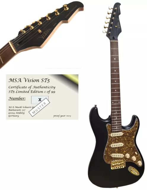 Limited Edition ! 1 of 99 - E-Gitarre Matt Schwarz Gold Elektrogitarre MSA