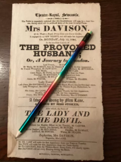 Georgian Playbill Flyer Theatre Royal Newcastle 1824 The Provoked Husband