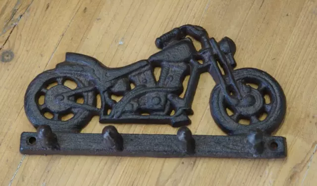 Cast Iron Motorcycle Wall Mount 4 Hook Hat Key Towel Leash Hook Hanger Harley