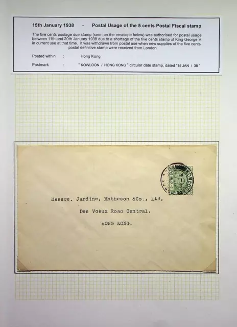 HONG KONG: 1938 Stamp Duty Cover - Ex-Old Time Collection - Album Page (73614)
