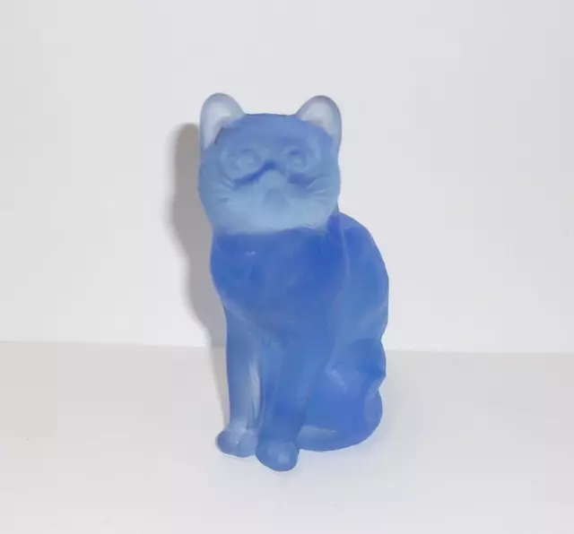 Mosser Glass Kimberlight Blue Satin Periwinkle Sitting Cat Kitten Figurine