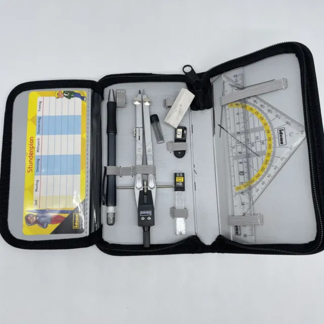 Idena 20066 – Kompass im Etui, 11-teilig, mit Winkelsatz, Lineal, Ersatz-Zirkels