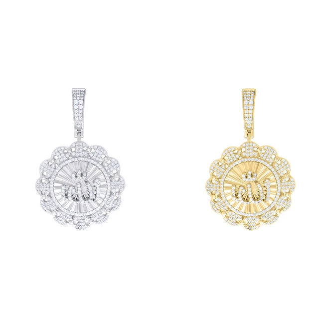 Pendentif Main De Fatma Avec Lune Et Allah - Plaque Or Et Strass - Neuf Avec étiquettes - Bijou Oriental Religieux