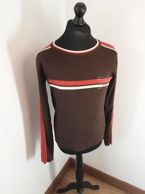 Lee Cooper Vintage Style 78 Pullover groß braun mit orangefarbenen Streifen 100% Baumwolle