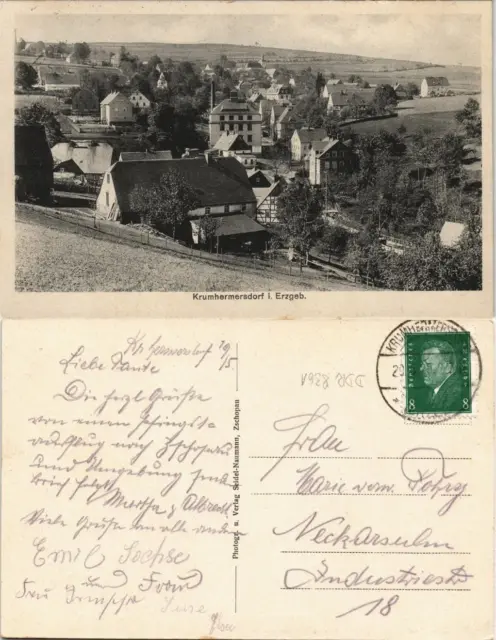 Ansichtskarte Krumhermersdorf-Zschopau Panorama Totalansicht 1928