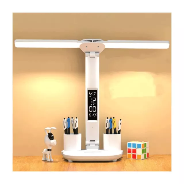 LED Reading Desk Lamp Double-Head Foldable 180° Table Night Light Dimmable USB