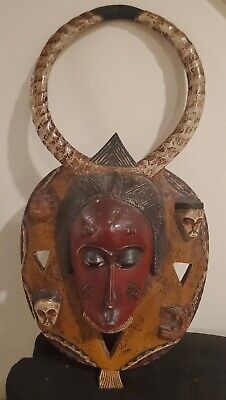 Ethnic African Carved Wooden Tribal Mask Baule Ivory Coast